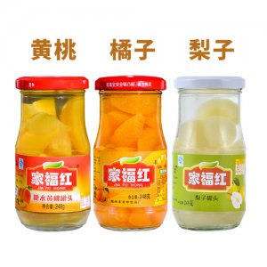 家福红水果罐头混合6瓶橘子黄桃梨休闲零食