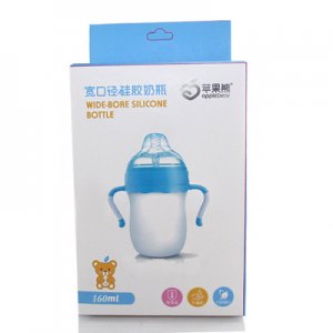 苹果熊带柄超宽口奶瓶贴牌定制代加工