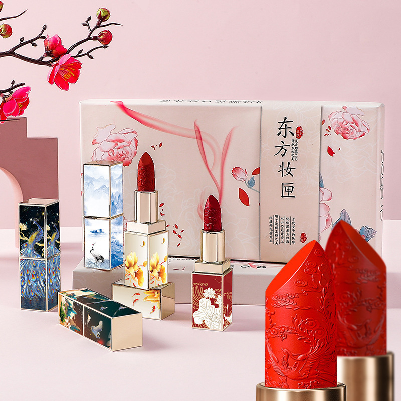 DROHOO国潮百鸟朝凤雕花哑光口红OEM代加工