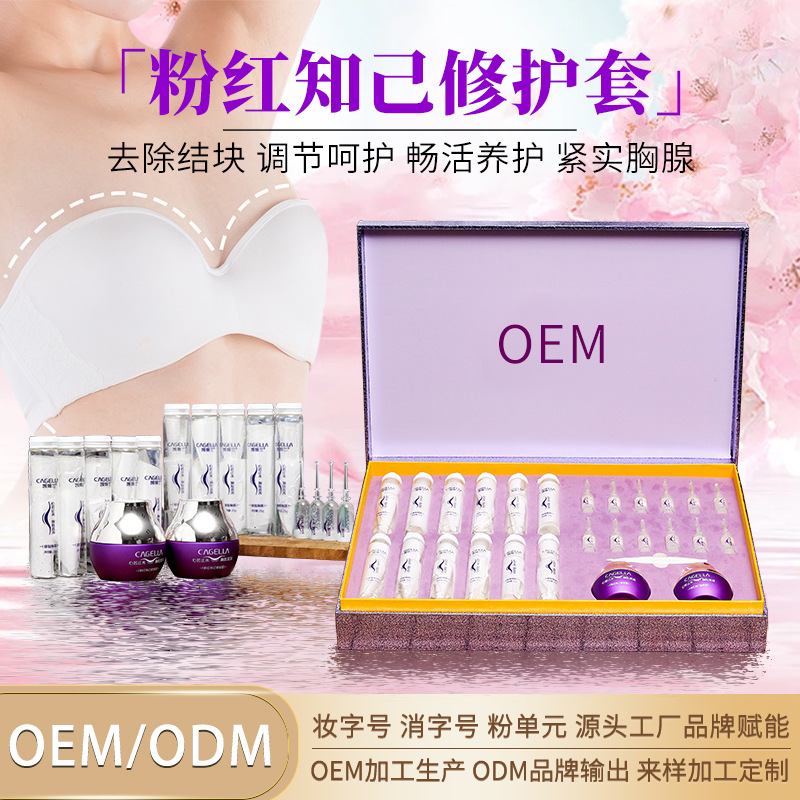 粉红丝带胸部套盒 现货美容院身体护理原浆胸膜精华油 养生套盒OEM代加工