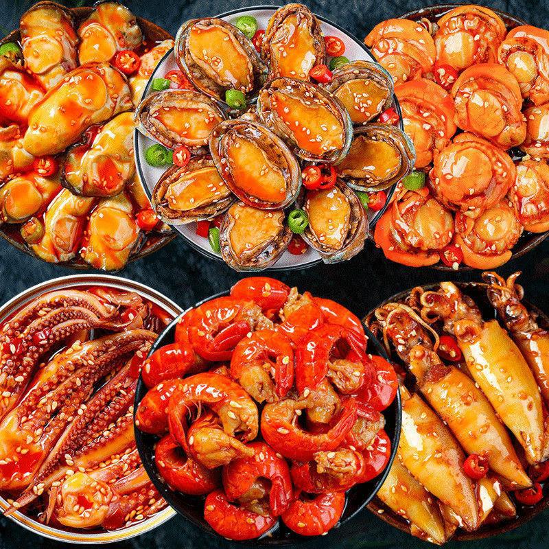麻辣小海鲜熟食罐装海鲜组合即食零食小吃扇贝鲍鱼八爪下饭菜批发OEM代加工