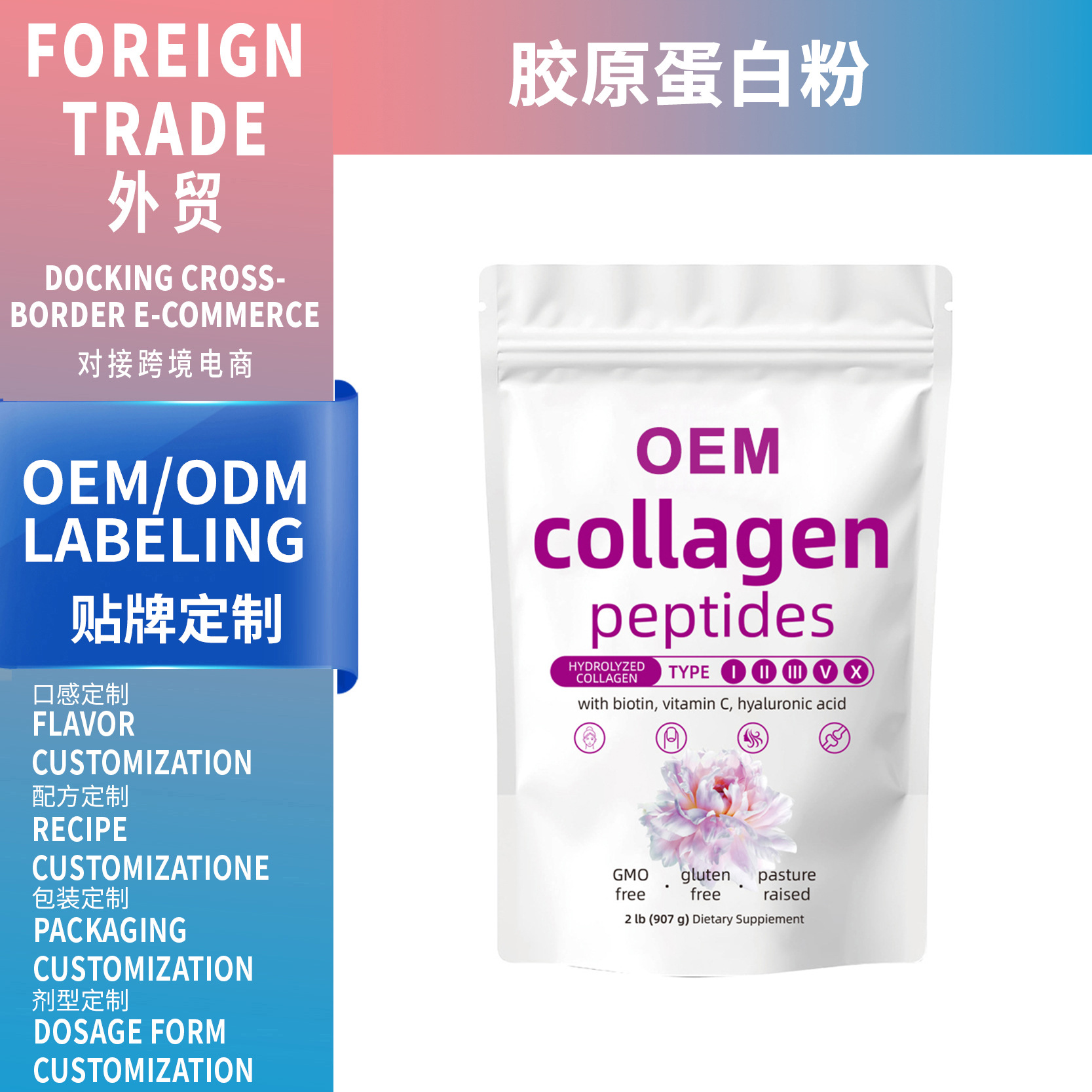 TK 跨境爆款多种胶原蛋白粉 MuIti CoIIagen PeptidesPowder 源头