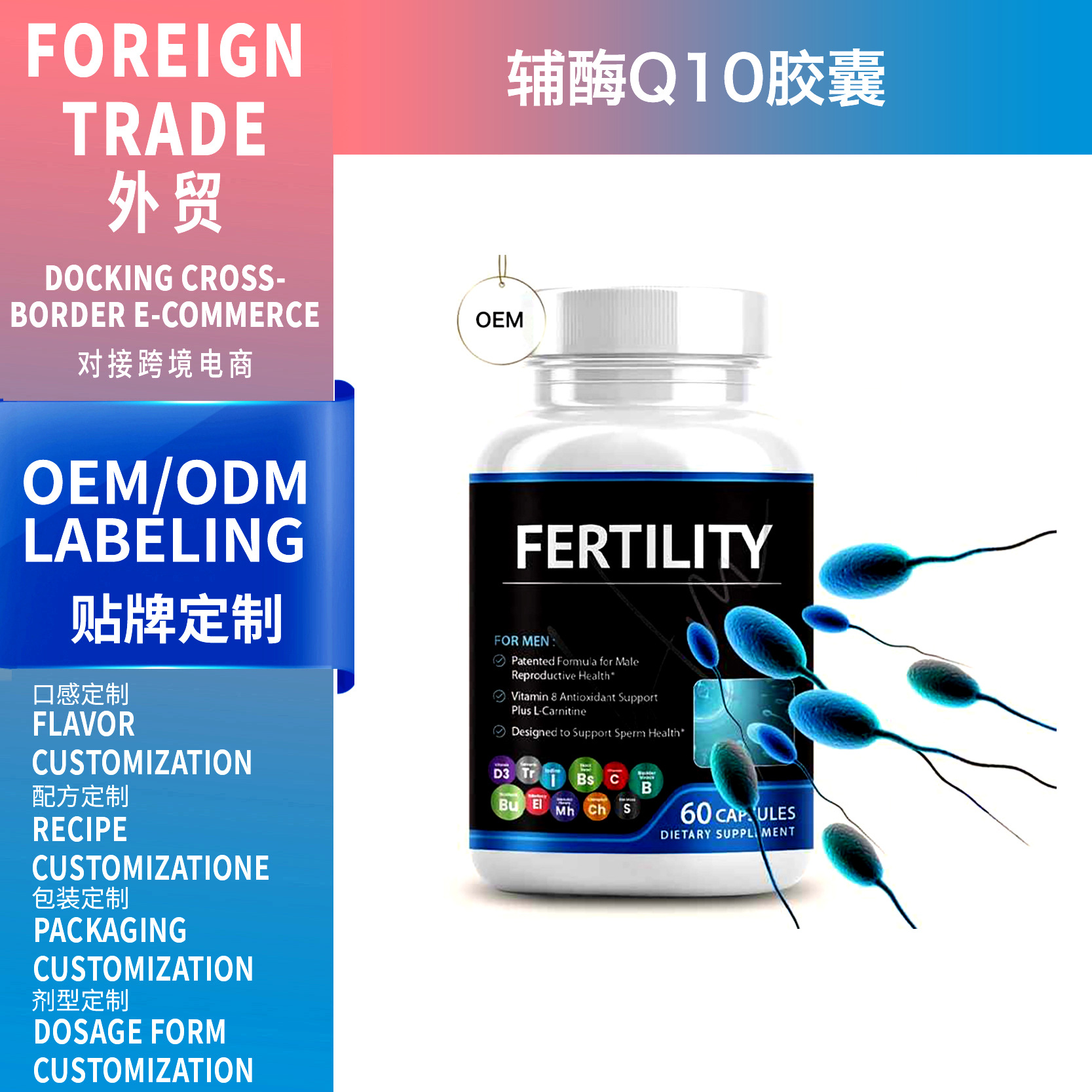 跨境热销FERTILITY胶囊60粒适用于男性膳食补充剂支持OEM工厂直销