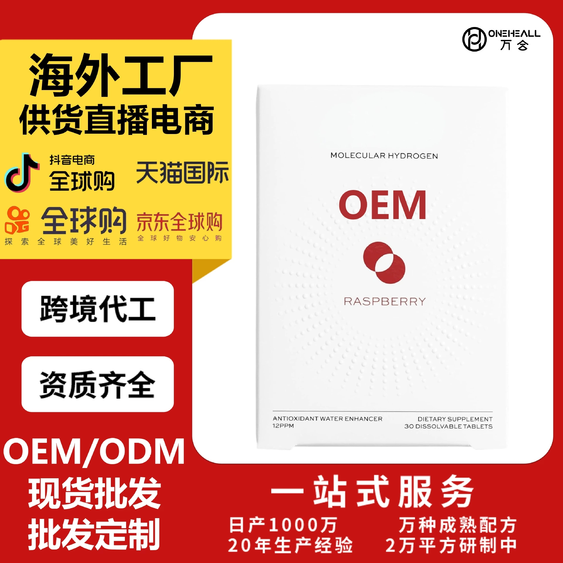 Molecular H2TAB 氢片含镁树莓泡腾片OEM 定制跨境 供货电商