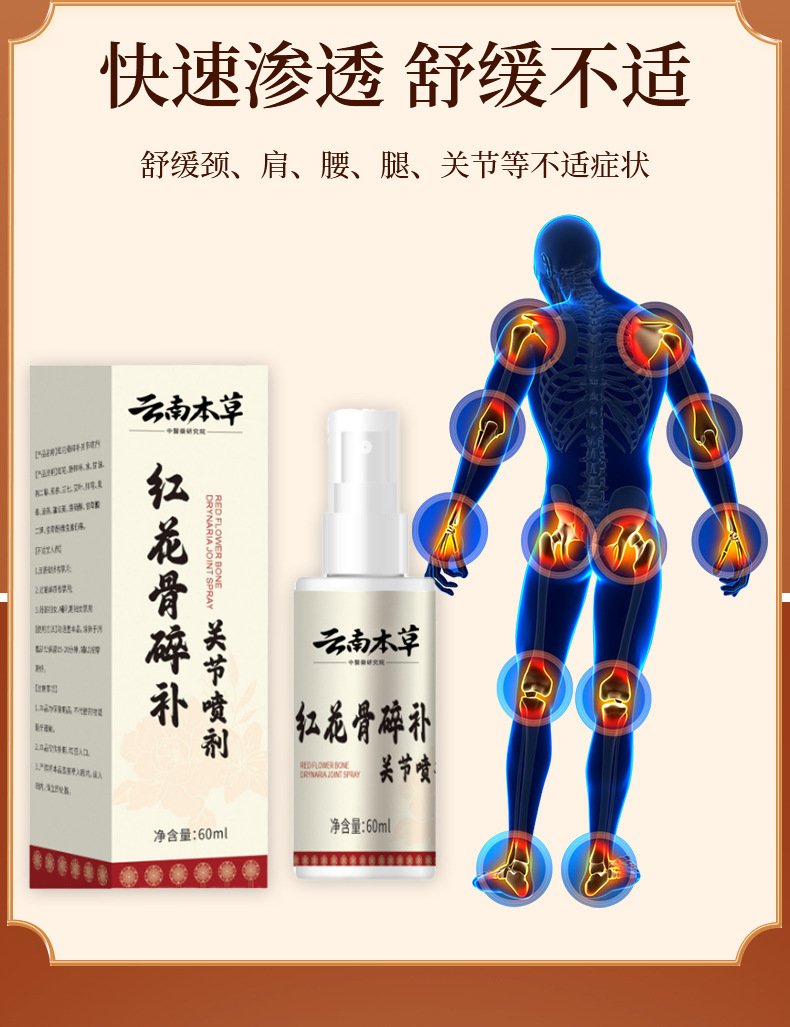 云南本草红花骨碎补关节喷剂艾灸透骨苗灸液厂家批发OEM 定制代发