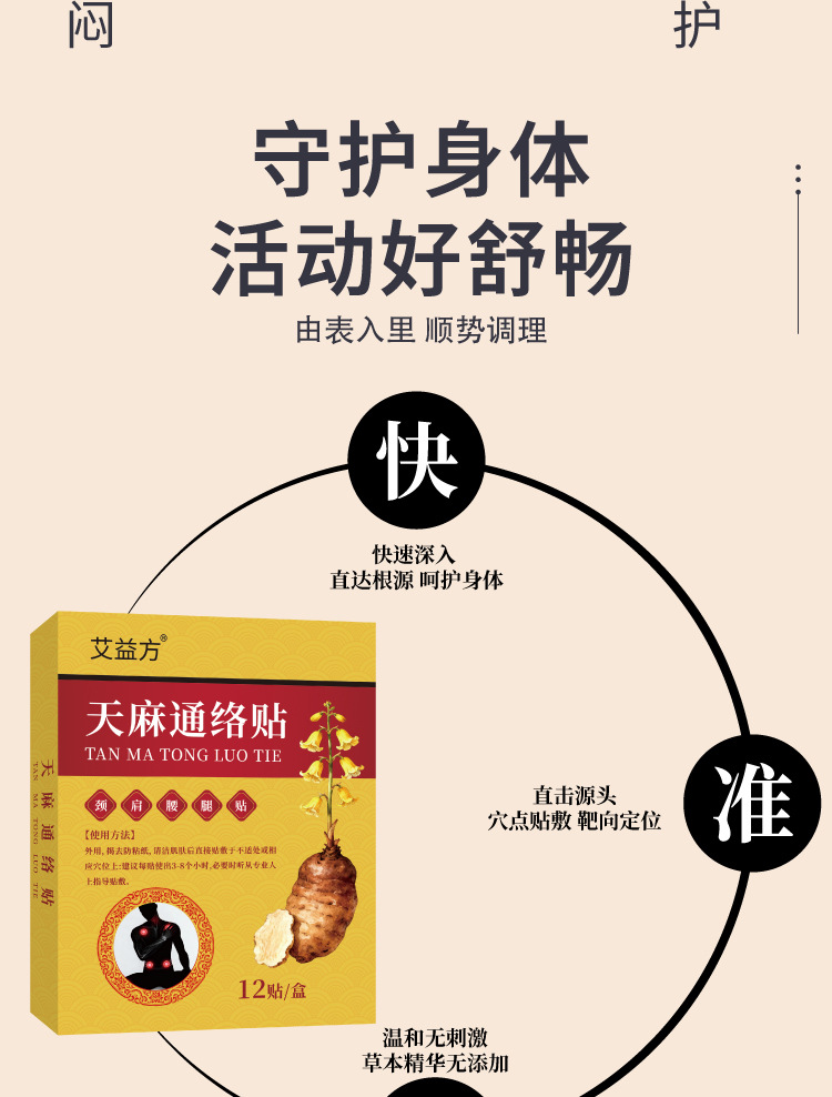 天麻通络贴天麻三七通络贴肩颈膝盖透骨艾灸贴全身颈肩艾草贴