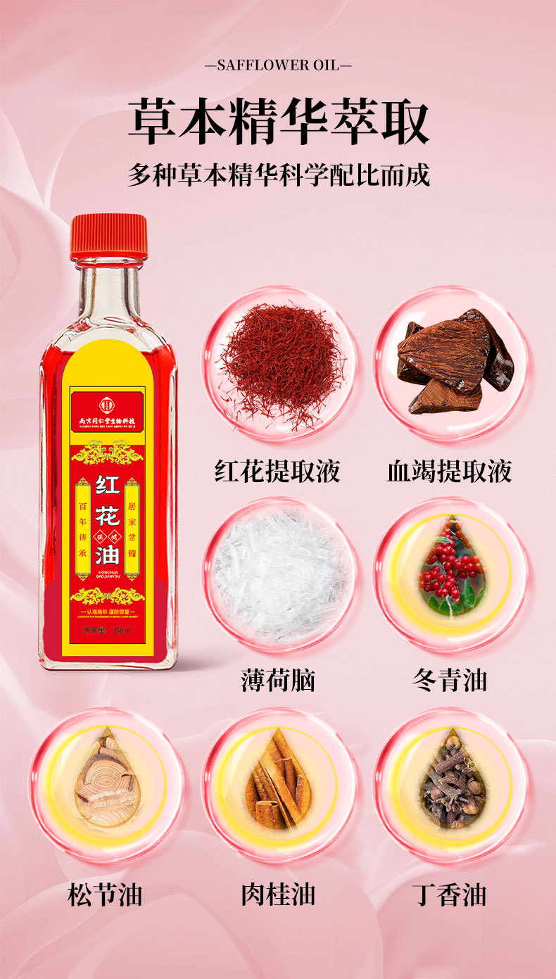 跌打筋络红花油家用颈肩腰腿筋骨关节古方藏红花正红花油厂家批发