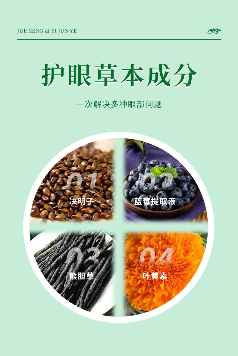 蓝莓叶黄素明目液滴眼缓解眼疲劳干涩鱼腥草眼护理液决明子抑菌液