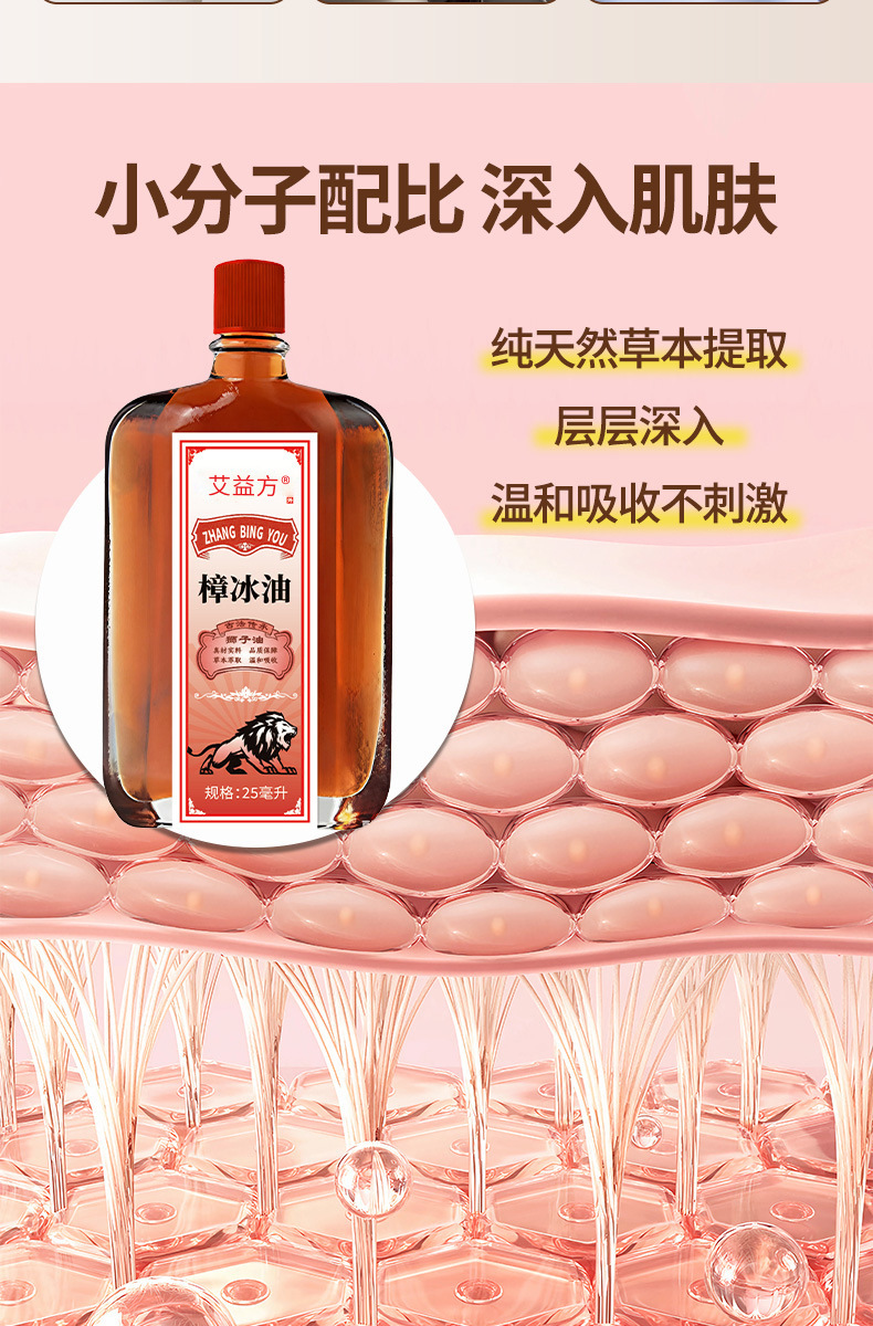 艾益方樟冰油狮子油腰椎膝盖关节不适舒筋骨活络红花油透骨保健液