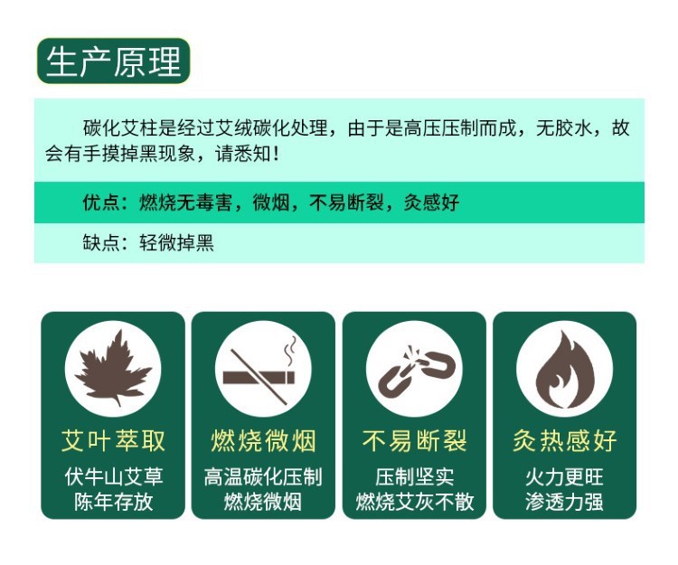 碳化艾条美容院悬灸艾灸艾草条艾绒无家用艾灸柱微烟黑色艾柱