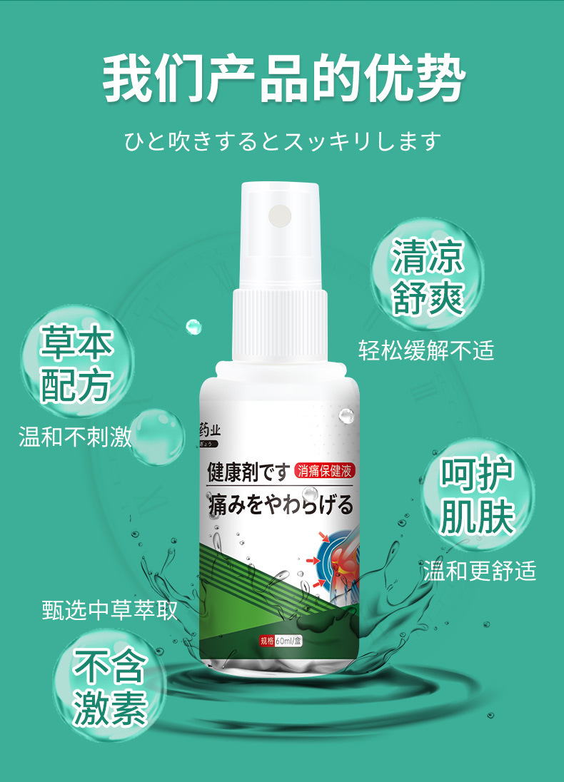 安井川筋骨消痛液颈椎肩周腰膝盖关节疼痛喷剂身体按摩发热透骨液