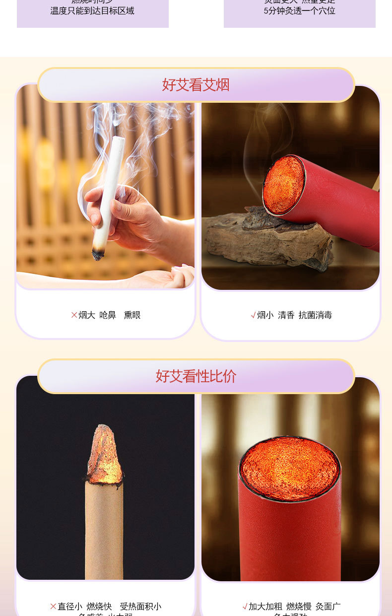 红花雷火灸纯艾叶艾绒条艾绒柱7cm艾条加粗正品艾灸棒熏棒温灸
